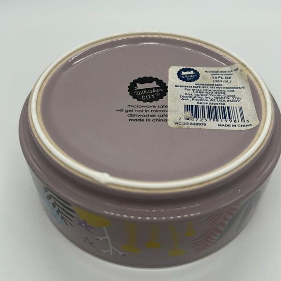 Whisker City Ceramic Non Skid 13 oz Purple Pet Food Dish - Picture 5 of 6